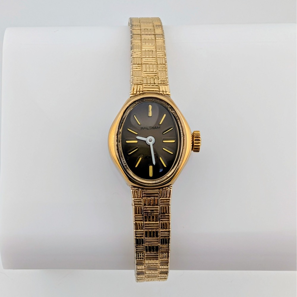 Vintage Waltham 17 Jewel Manual Wind Brown Dial Gold Tone Ladies Watch 17mm